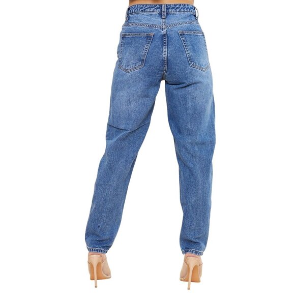 2/$30 NWT Size 6  PrettyLittleThing Medium Blue High-Waisted Mom Jeans - Picture 8 of 14